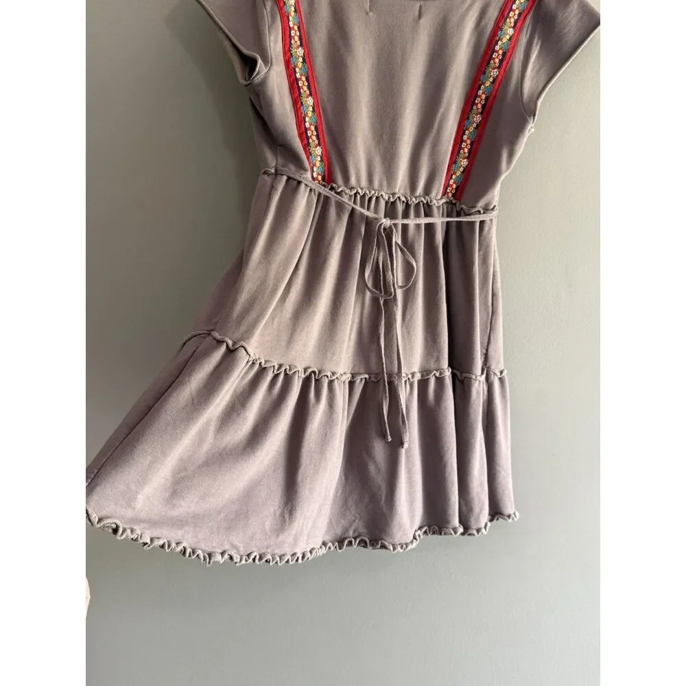 Free People Boho Babydoll Embroidered Tunic Dress Festival Hippie Tiered Folk XS